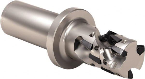 Seco - 32mm Cut Diam, 33mm Max Depth of Cut, 25mm Shank Diam, 115.5mm OAL, Indexable Square Shoulder Helical End Mill - XO.. 1204 Inserts, Weldon Shank, 90° Lead Angle, Through Coolant, Series Super Turbo - Exact Tooling