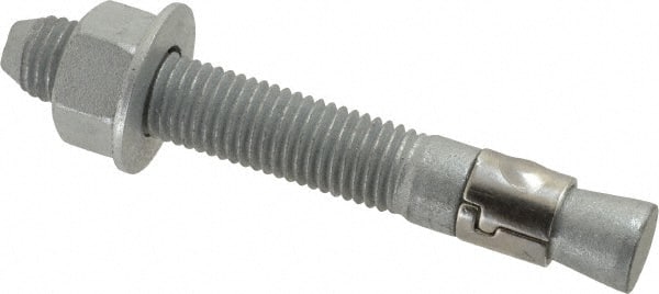 Powers Fasteners - 3/4" Diam, 3/4" Drill, 5-1/2" OAL, 1-5/8" Min Embedment Wedge Expansion Concrete Anchor - Steel, Galvanized Finish, Hex Nut Head, Hex Drive - Exact Tooling