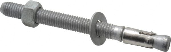 Powers Fasteners - 1/2" Diam, 1/2" Drill, 5-1/2" OAL, 3-3/8" Min Embedment Wedge Expansion Concrete Anchor - Steel, Galvanized Finish, Hex Nut Head, Hex Drive, 6-5/8" Thread Length - Exact Tooling