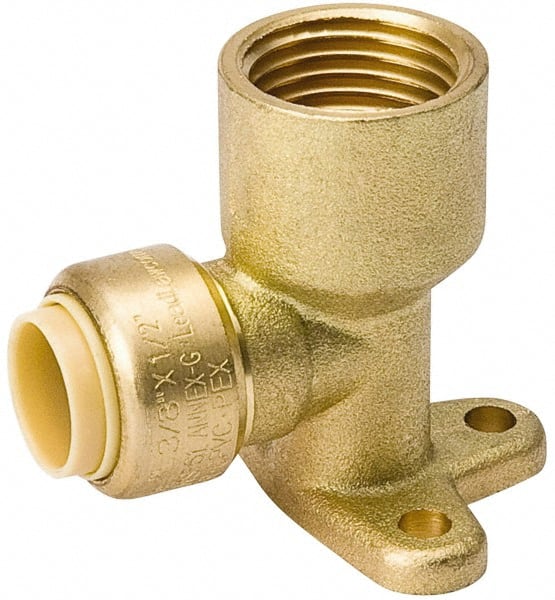Value Collection - 1/2" Outside Diam, 1/2 NPT, Brass Push-to-Connect Tube Female Drop Ear Elbow - 200 Max psi, Tube to Female NPT Connection, EPDM O-Ring, Lead-Free - Exact Tooling