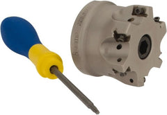 Iscar - 6 Inserts, 2" Cut Diam, 3/4" Arbor Diam, 0.315" Max Depth of Cut, Indexable Square-Shoulder Face Mill - 0/90° Lead Angle, 1.57" High, H490 AN.X 09 Insert Compatibility, Through Coolant, Series Helido - Exact Tooling