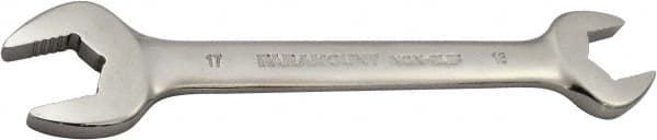 Paramount - 16mm x 17mm Standard Open End Wrench - 7-9/32" OAL, Double End, Full Polish Finish, 15° Head Angle - Exact Tooling