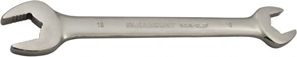 Paramount - 18mm x 19mm Standard Open End Wrench - 8-15/16" OAL, Double End, Full Polish Finish, 15° Head Angle - Exact Tooling