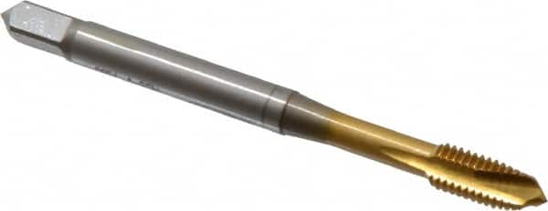 OSG - M5x0.80 Metric Coarse, 3 Flute, TiN Finish, Vanadium High Speed Steel Spiral Point Tap - Plug Chamfer, Right Hand Thread, 2-3/8" OAL, 7/8" Thread Length, 0.194" Shank Diam, 6H Class of Fit, Series 342 - Exact Tooling