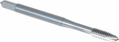 OSG - #8-32 UNC, 3 Flute, Oxide Finish, Vanadium High Speed Steel Spiral Point Tap - Plug Chamfer, Right Hand Thread, 2-1/8" OAL, 3/4" Thread Length, 0.168" Shank Diam, 2B Class of Fit, Series 300 - Exact Tooling