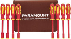 Paramount - 8 Piece 5 to 12mm Insulated Nutdriver Set - Solid Shaft, Ergonomic Handle - Exact Tooling