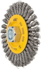 DeWALT - 4" OD, 5/8-11 Arbor Hole, Stringer Bead Steel Wheel Brush - 3/8" Face Width, 7/8" Trim Length, 0.02" Filament Diam, 20,000 RPM - Exact Tooling