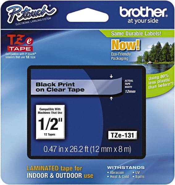 Brother - 1/2" Wide x 314.4" Long, Clear Plastic/Paper Tape Cassette - For Label Maker - Exact Tooling