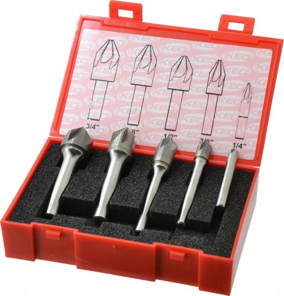 Keo - 5 Piece, 1/4 to 3/4" Head Diam, 82° Included Angle, Single End Countersink Set - Exact Tooling