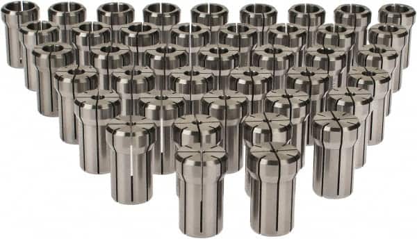 Accupro - 41 Piece, 1/8" to 3/4" Capacity, Double Angle Collet Set - 0.02mm TIR, Series DA180 - Exact Tooling