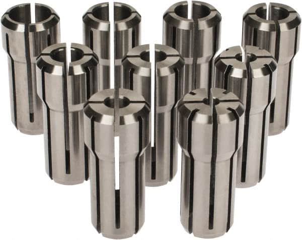 Accupro - 9 Piece, 1/8" to 3/8" Capacity, Double Angle Collet Set - 0.02mm TIR, Series DA200 - Exact Tooling