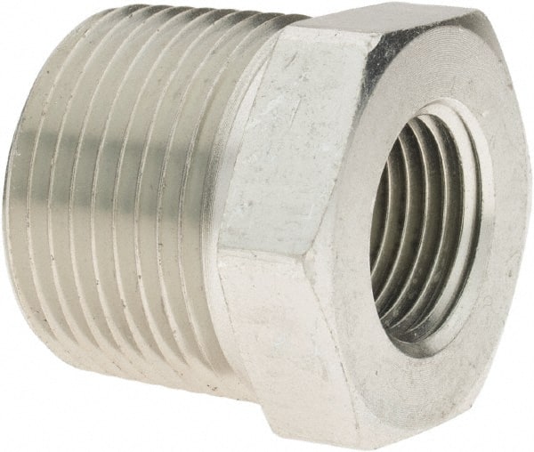 Parker - 1 Male Thread x 1/2 Female Thread, Zinc Plated Steel Industrial Pipe Hex Bushing - MNPTF x FNPTF, 4,500 psi - Exact Tooling