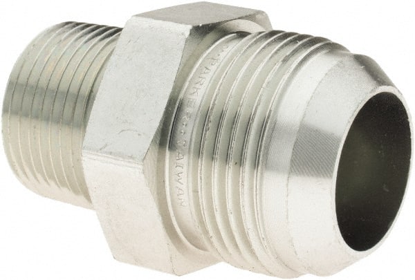 Parker - 1" Tube OD, 37° Steel Flared Tube Male Connector - 3/4-14 NPTF, Flare x NPTF Ends - Exact Tooling