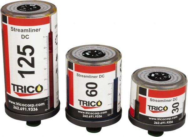 Trico - 2.03 Ounce Reservoir Capacity, 1/4 NPT Thread, Plastic, Electrochemical, Grease Cup and Lubricator - -20 to 55°C Operating Temp, 5 Bar Operating Pressure, 2.95" High x 2.05" Diam - Exact Tooling