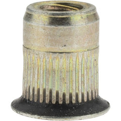 Value Collection - 5/16-18, 0.53 Insert Diam, 0.69" OAL, Sealed Head Open End Threaded Insert - 0.5312" Hole Diam, 0.685" Head Diam, 1008/1010 Steel, Clear Protective Coating & Zinc Yellow Dichromate Finish - Exact Tooling