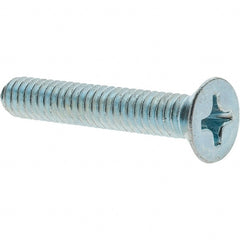 Value Collection - 1/4-20 UNC, 1-1/2" OAL Phillips Drive Machine Screw - Flat Head, Grade 2 Steel, Zinc-Plated Finish, Without Washer - Exact Tooling