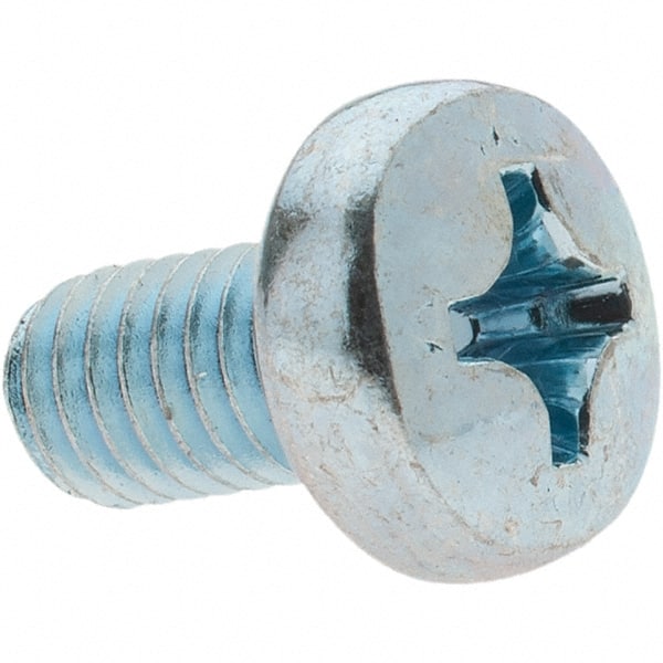 Value Collection - M6x1.00, 10mm Length Under Head Phillips Drive Machine Screw - Pan Head, Grade 4.8 Steel, Zinc-Plated Finish, Without Washer - Exact Tooling
