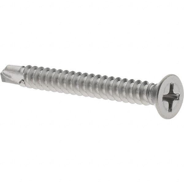Value Collection - #8, Flat Head, Phillips Drive, 1-1/2" OAL, #2 Point, Self Drilling Screw - Grade 410 Stainless Steel - Exact Tooling
