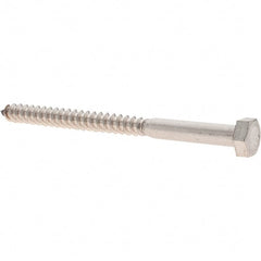 Made in USA - 5/16 Screw, 4" Length Under Head, Stainless Steel, Hex Head Lag Screw - Uncoated, Grade 18-8 - Exact Tooling