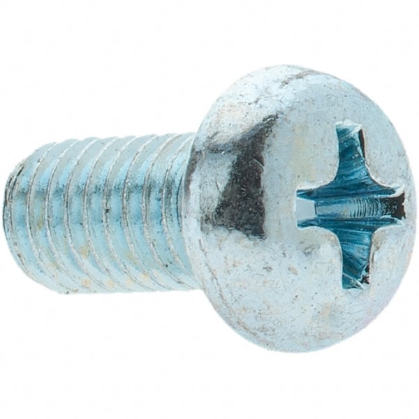Value Collection - M5x0.80, 10mm Length Under Head Phillips Drive Machine Screw - Pan Head, Grade 4.8 Steel, Zinc-Plated Finish, Without Washer - Exact Tooling