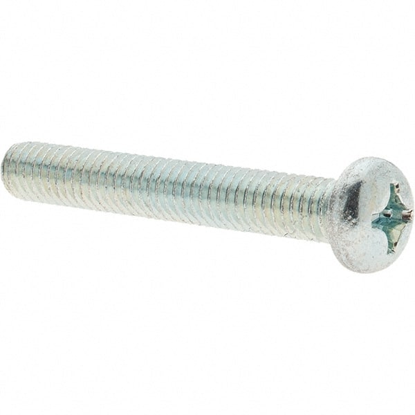 Value Collection - M6x1.00, 40mm Length Under Head Phillips Drive Machine Screw - Pan Head, Grade 4.8 Steel, Zinc-Plated Finish, Without Washer - Exact Tooling