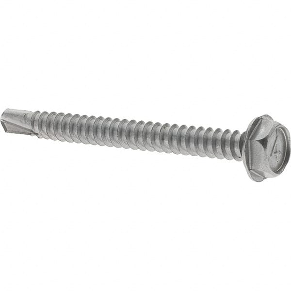 Value Collection - #10, Hex Washer Head, Hex Drive, 2" Length Under Head, #2 Point, Self Drilling Screw - Grade 410 Stainless Steel - Exact Tooling