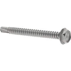 Value Collection - #10, Hex Washer Head, Hex Drive, 2" Length Under Head, #2 Point, Self Drilling Screw - Grade 410 Stainless Steel - Exact Tooling