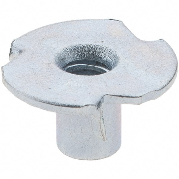 Made in USA - #6-32 Zinc-Plated Steel Standard Tee Nut - 1/4" Barrel Length, 1/2" Flange Diam, 3 Prongs - Exact Tooling