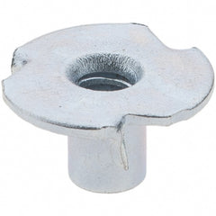Made in USA - #6-32 Zinc-Plated Steel Standard Tee Nut - 1/4" Barrel Length, 1/2" Flange Diam, 3 Prongs - Exact Tooling