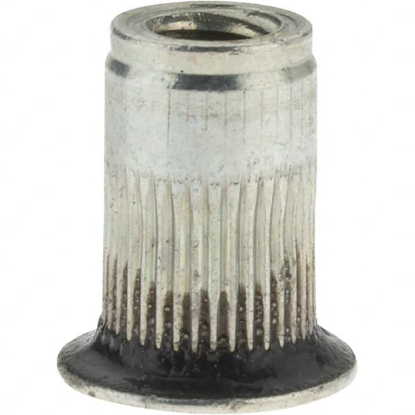 Value Collection - #10-24, 0.296 Insert Diam, 0.475" OAL, Sealed Head Open End Threaded Insert - 0.2969" Hole Diam, 0.415" Head Diam, 1008/1010 Steel, Clear Protective Coating & Zinc Yellow Dichromate Finish - Exact Tooling