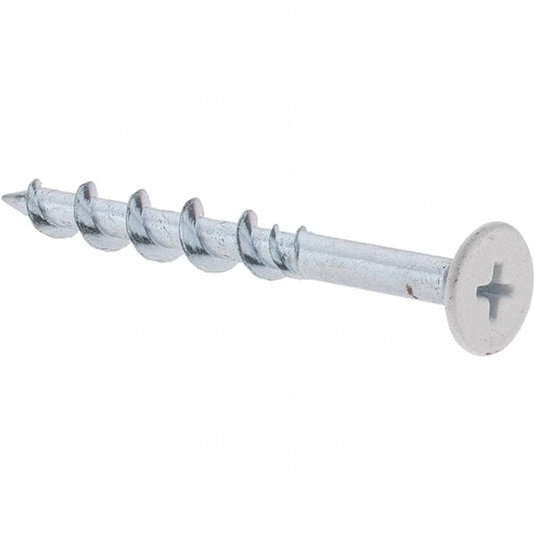 Value Collection - 1/4", 2-1/4" Length Under Head, Phillips Drive Wafer Head, Steel Drywall Screws - White Finish, Grade 1018 - Exact Tooling