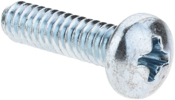 Value Collection - #10-24 UNC, 3/4" Length Under Head Phillips Drive Machine Screw - Pan Head, Grade 2 Steel, Zinc-Plated Finish, Without Washer - Exact Tooling