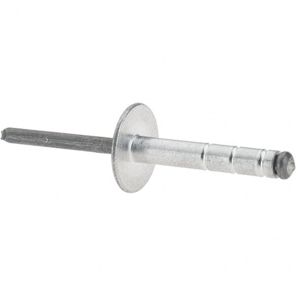 RivetKing - Large Flange Head Aluminum Open End Blind Rivet - Steel Mandrel, 0.437" to 3/4" Grip, 1.065" Length Under Head, 3/16" Body Diam - Exact Tooling