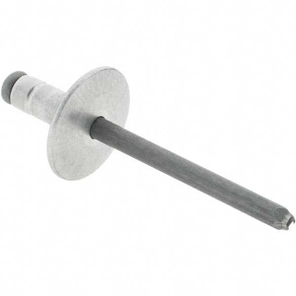 RivetKing - Large Flange Head Aluminum Open End Blind Rivet - Steel Mandrel, 0.063" to 0.252" Grip, 0.44" Length Under Head, 3/16" Body Diam - Exact Tooling