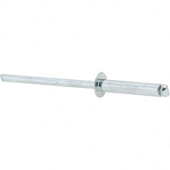 Value Collection - Size 48 Dome Head Steel Open End Blind Rivet - Steel Mandrel, 0.376" to 1/2" Grip, 1/4" Head Diam, 0.129" to 0.133" Hole Diam, 0.65" Length Under Head, 1/8" Body Diam - Exact Tooling