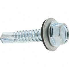 Value Collection - 1/4", Hex Washer Head, Hex Drive, 1-1/4" Length Under Head, #3 Point, Self Drilling Screw - Steel, Zinc-Plated Finish - Exact Tooling