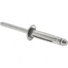 RivetKing - Aluminum Open End Blind Rivet - Aluminum Mandrel, 1/8" to 3/8" Grip, 1/4" Head Diam, 1-1/64" Length Under Head, 1/4" Body Diam - Exact Tooling
