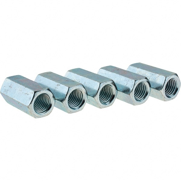 Value Collection - 7/8-9 UNC, 2-1/2" OAL Steel Standard Coupling Nut - Zinc-Plated Finish, 1-1/4" Width Across Flats - Exact Tooling