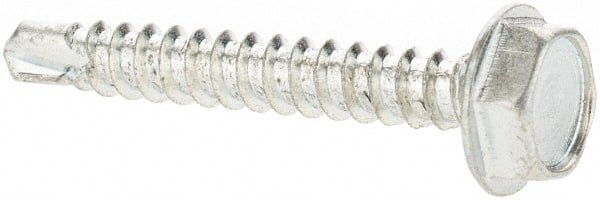 Value Collection - #6, Hex Washer Head, Hex Drive, 1" Length Under Head, #2 Point, Self Drilling Screw - Grade 1016-1024 Steel, Zinc-Plated Finish - Exact Tooling