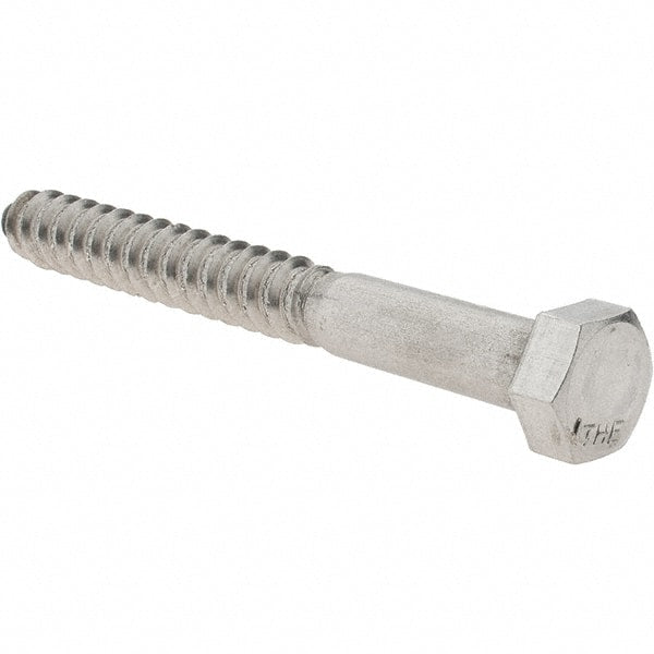 Value Collection - 1/2 Screw, 4-1/2" Length Under Head, Stainless Steel, Hex Head Lag Screw - Uncoated, Grade 18-8 - Exact Tooling