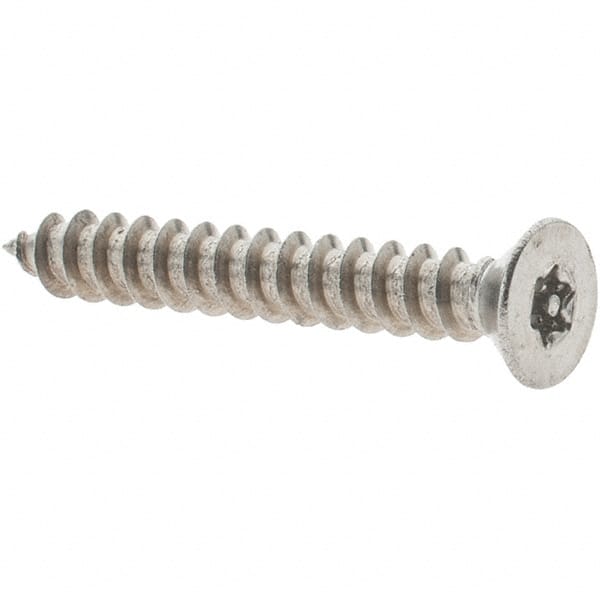 Value Collection - #18 Flat Head Pin In Torx Sheet Metal Screw - Stainless Steel, 1" OAL, Grade 18-8, T10 Drive - Exact Tooling