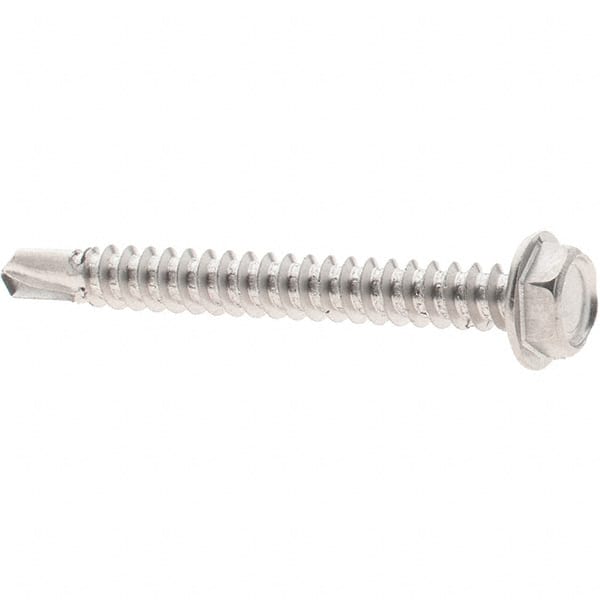 Value Collection - #8, Hex Washer Head, Hex Drive, 1-1/2" Length Under Head, #2 Point, Self Drilling Screw - Grade 410 Stainless Steel - Exact Tooling