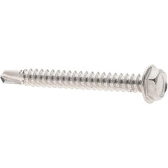 Value Collection - #8, Hex Washer Head, Hex Drive, 1-1/2" Length Under Head, #2 Point, Self Drilling Screw - Grade 410 Stainless Steel - Exact Tooling