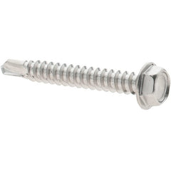 Value Collection - #8, Hex Washer Head, Hex Drive, 1-1/4" Length Under Head, #2 Point, Self Drilling Screw - Grade 410 Stainless Steel - Exact Tooling
