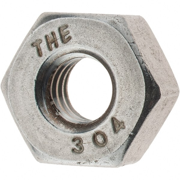 Value Collection - 1/4-20 UNC Stainless Steel Right Hand Heavy Hex Nut - 1/2" Across Flats, 15/64" High, Uncoated - Exact Tooling