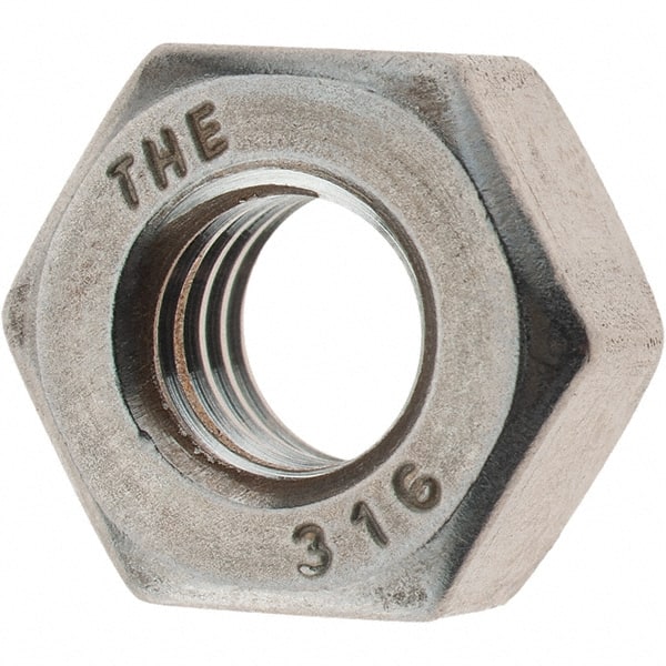 Value Collection - 5/16-18 UNC Stainless Steel Right Hand Heavy Hex Nut - 9/16" Across Flats, 19/64" High, Uncoated - Exact Tooling