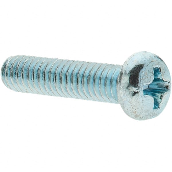 Value Collection - M4x0.70, 16mm Length Under Head Phillips Drive Machine Screw - Pan Head, Grade 4.8 Steel, Zinc-Plated Finish, Without Washer - Exact Tooling