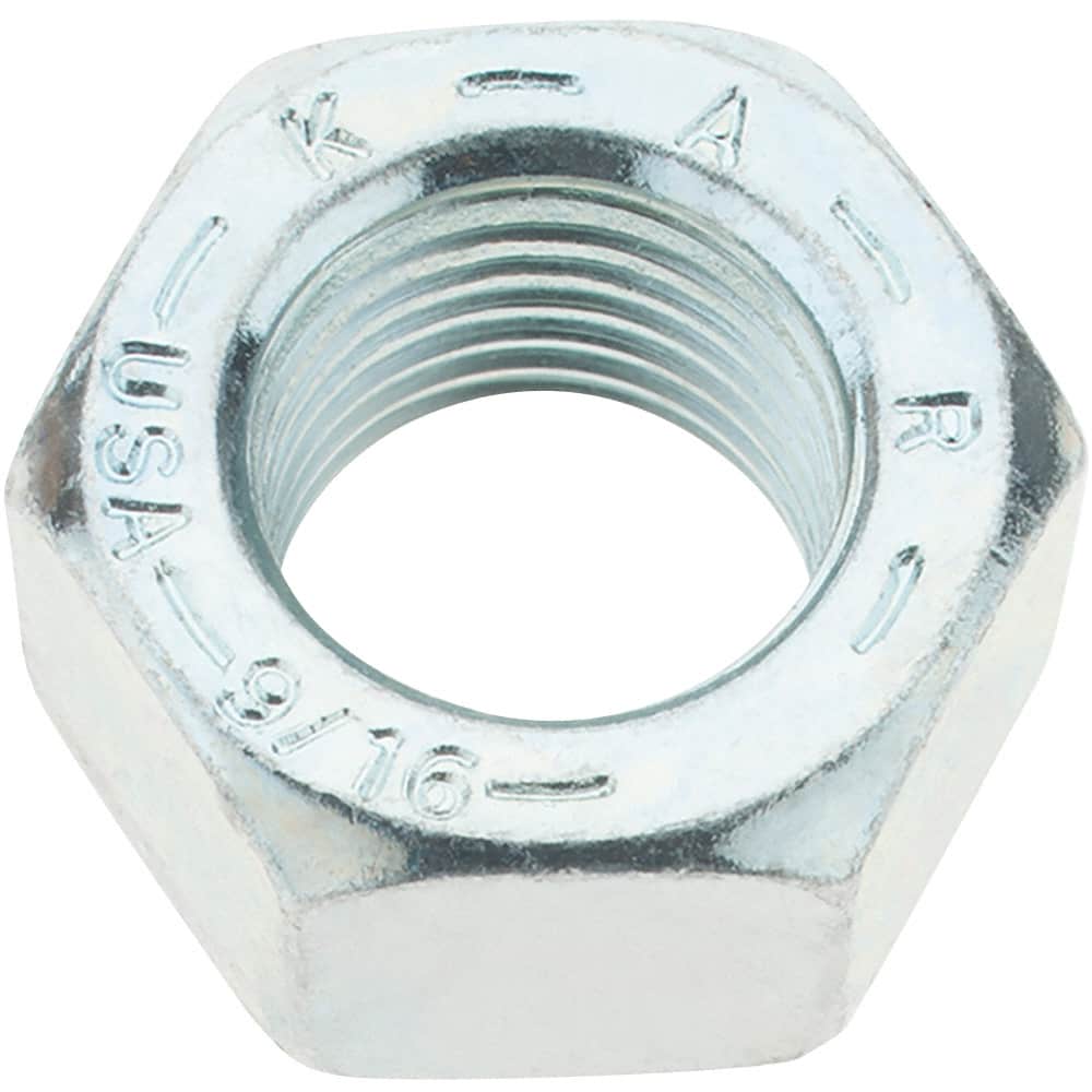 Value Collection - 9/16-18 UNF Steel Right Hand Hex Nut - 7/8" Across Flats, 31/64" High, Zinc Yellow Dichromate Finish - Exact Tooling