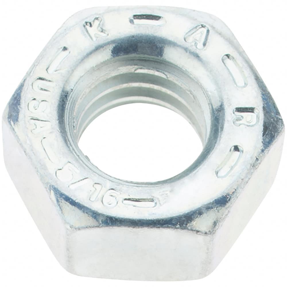 Value Collection - 5/16-18 UNC Steel Right Hand Hex Nut - 1/2" Across Flats, 17/64" High, Zinc Yellow Dichromate Finish - Exact Tooling