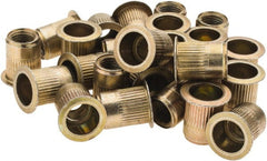 Value Collection - 3/8-24, 0.53 Insert Diam, 0.69" OAL, Knurled Body Open End Threaded Insert - 0.5312" Hole Diam, 0.685" Head Diam, 1008/1010 Steel, Clear Protective Coating & Zinc Yellow Dichromate Finish - Exact Tooling